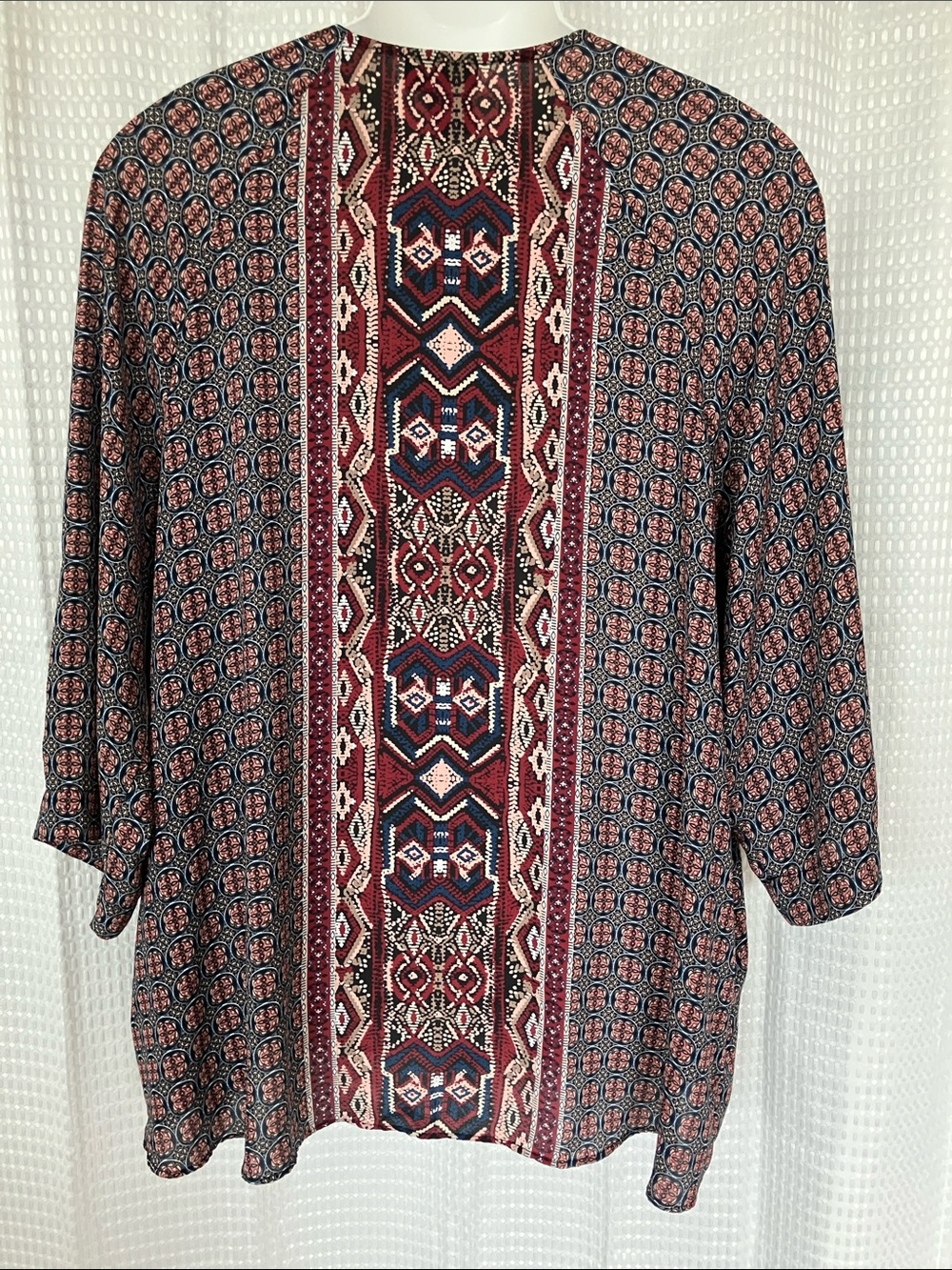 Boho Kimono Medallion Tribal Print Waterfall Open Front Lightweight Layering